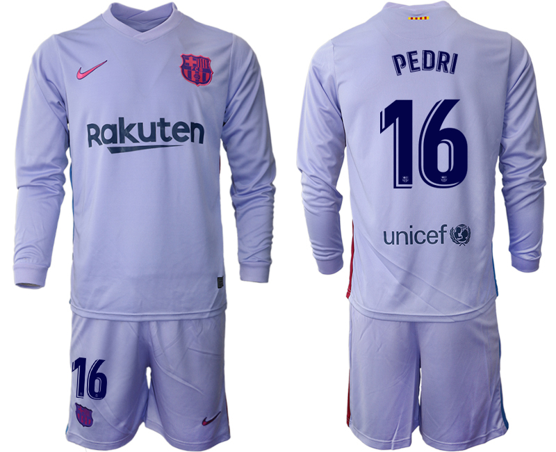 Men 2021-2022 Club Barcelona Second away purple Long Sleeve #16 Soccer Jersey